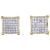 10K Yellow Gold Diamond 4 Prong Square Dome Studs 7.50mm Pave Earrings 1/4 CT.