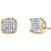 10K Yellow Gold Real Diamond 4 Prong Halo Tiered Stud 8mm Pave Earrings 1/2 CT.