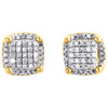 10K Yellow Gold Real Diamond 4 Prong Halo Tiered Stud 8mm Pave Earrings 1/2 CT.