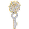 10K Yellow Gold Genuine Diamond Lion Head & Key Pendant 1.90" Pave Charm 7/8 CT.