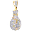 10K Yellow Gold Genuine Diamond Money Bag Dollar Sign Pendant 1.5" Charm 1 CT.