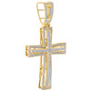 10K Yellow Gold Diamond Dome Cross Raised 3D Pendant 2.60" Pave Charm 3/4 CT.