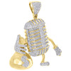 10K Yellow Gold Diamond Microphone Money Bag Pendant 1.70" Mens Charm 0.96 CT.