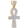 10K Yellow Gold Real Diamond Egyptian Ankh Cross Pendant 2.05" Pave Charm 1 CT.