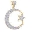 10K Yellow Gold Diamond Islamic Crescent Moon & Star Pendant 1.55" Charm 3/4 CT.