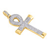 10K Yellow Gold Genuine Diamond Egyptian Ankh Cross Pendant 1.90" Charm 7/8 CT.