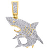 10K Yellow Gold Real Diamond Great White Shark Jaws Pendant 1.95" Charm 1.50 CT.