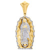 10K Yellow Gold Genuine Diamond Mother Mary of Jesus Pendant 2.60" 3D Charm 1 CT