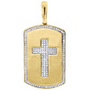 10K Yellow Gold Genuine Diamond Cross Centered Dog Tag Charm Pendant 0.35 Ct.