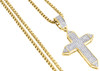 Diamond Cross Pendant Yellow Gold Mens Pave Charm 0.42 Ct. & Round Box Chain Set