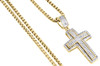 Diamond Cross Pendant Yellow Gold Dome Pave Charm 0.42 Ct. & Box Chain Necklace