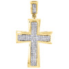 Diamond Cross Pendant Yellow Gold Mens Pave Charm 0.43 Ct. & Round Box Chain Set.
