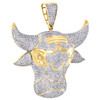 10K Yellow Gold Real Diamond Bull Head Pendant 2" Animal Pave Charm 2 Ct.
