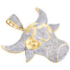 10K Yellow Gold Real Diamond Bull Head Pendant 2" Animal Pave Charm 2 Ct.