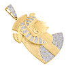 10K Yellow Gold Diamond Nefertiti Egyptian Queen Pendant 2.6" Charm 0.38 CT.