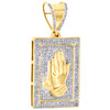 10K Yellow Gold Diamond Praying Hand in Frame Pendant Rectangle Charm 0.50 CT.