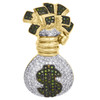 10K Yellow Gold Green Diamond Money Bag Dollar Sign Pendant 1.50" Charm 1.28 CT.