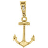 10K Yellow Gold Real Diamond Ship Anchor Statement Pendant 1.45" Charm 0.36 CT.