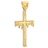 10K Yellow Gold Diamond Cut Raised Nugget Cross Pendant Blood Drip Charm 2"