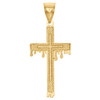 10K Yellow Gold Diamond Cut Raised Nugget Cross Pendant Blood Drip Charm 2"