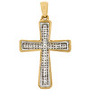 10K Yellow Gold Real Diamond Concave Cross Pendant Pave Set 1.50" Charm 0.33 CT.