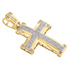 10K Yellow Gold Real Diamond Domed Cross Pendant Statement 2.25" Charm 0.75 CT.