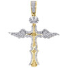 10K Yellow Gold Diamond Cross Wings Pendant Pave Crown Charm 1.90" | 0.48 CT.