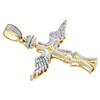 10K Yellow Gold Diamond Cross Wings Pendant Pave Crown Charm 1.90" | 0.48 CT.