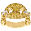 10K Yellow Gold Puff Gucci Link Yellow Diamond Pinky Ring 14mm Fancy Band 1.8 CT