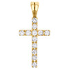 14K Yellow Gold Real Diamond Mini 1 Row Prong Set Cross Pendant 1" Charm 0.57 CT