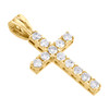 14K Yellow Gold Real Diamond Mini 1 Row Prong Set Cross Pendant 1" Charm 0.57 CT