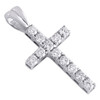 14K White Gold Real Diamond Mini 1 Row Prong Set Cross Pendant 1" Charm 0.57 CT.