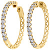 10K Yellow Gold Real Diamond One Row Bezel Set 1.35" Hoops Huggie Earrings 1 CT.
