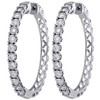 10K White Gold Real Diamond One Row Bezel Set 1.35" Hoops Huggie Earrings 1 CT.