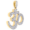 10K Yellow Gold Genuine Diamond Hindu OM Symbol Pendant 1.30" Pave Charm 1.25 CT