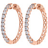 10K Rose Gold Real Diamond One Row Bezel Set 1.10" Hoops Huggie Earrings 1/2 CT.