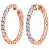 10K Rose Gold Real Diamond One Row Bezel Set 1.10" Hoops Huggie Earrings 1/2 CT.