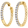 10K Yellow Gold Diamond One Row Bezel Set 1.55" Hoops Huggie Earrings 1.50 CT.