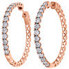 10K Rose Gold Real Diamond One Row Bezel Set 1.55" Hoops Huggie Earrings 1.50 CT