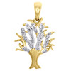 14K Yellow Gold Diamond Tree of Life Pendant Textured 0.85" Long Charm 0.10 CT