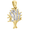 14K Yellow Gold Diamond Tree of Life Pendant Textured 0.85" Long Charm 0.10 CT