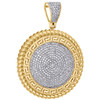 10K Yellow Gold Mens Diamond Greek Key Milgrain Medallion Pendant Charm 0.63 CT.