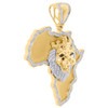 10K Yellow Gold Diamond Lion Head & Africa Map Outline Pendant Charm 1.22 CT.