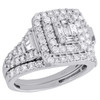 14K White Gold Diamond Tiered Halo Engagement +Wedding Rings Bridal Set 1.80 CT