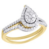 14K Yellow Gold Cluster Diamond Pear Engagement + Wedding Ring Bridal Set 1/2 CT