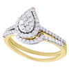 14K Yellow Gold Cluster Diamond Pear Engagement + Wedding Ring Bridal Set 1/2 CT