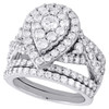 14K White Gold Diamond Teardrop Engagement + Wedding Rings Bridal Set 2.97 CT