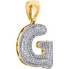 10K Yellow Gold Diamond Initial G Pendant 1.25" Mini Bubble Letter Charm 1/2 CT.