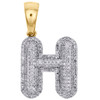 10K Yellow Gold Diamond Initial H Pendant 1.20" Mini Bubble Letter Charm 5/8 CT.