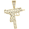 10K Yellow Gold Diamond Uzi Machine Pistol Gun Pendant 2.20" Pave Charm 0.90 CT.